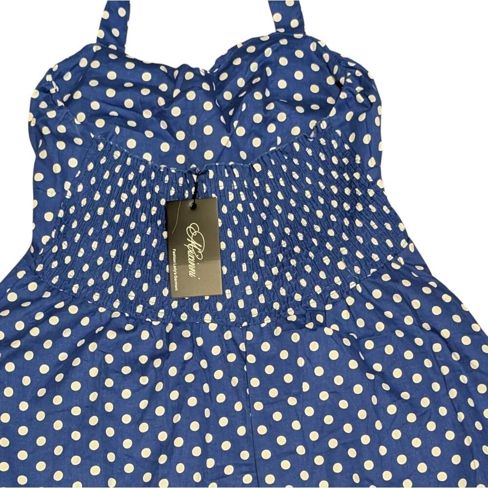 NWT MIXINNI Polka Dot Smocked Accent Halter Dress retro Marilyn rockabilly XL - Picture 10 of 11